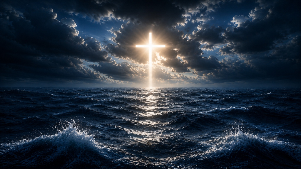 Cinematic cross and surging ocean
